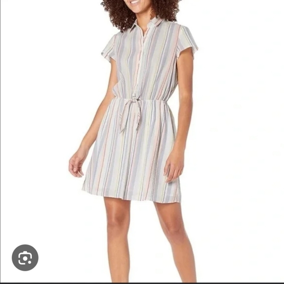 J. Crew Mercantile Rainbow Seersucker Collared Tie-Front Summer Dress Women's M - Picture 2 of 8